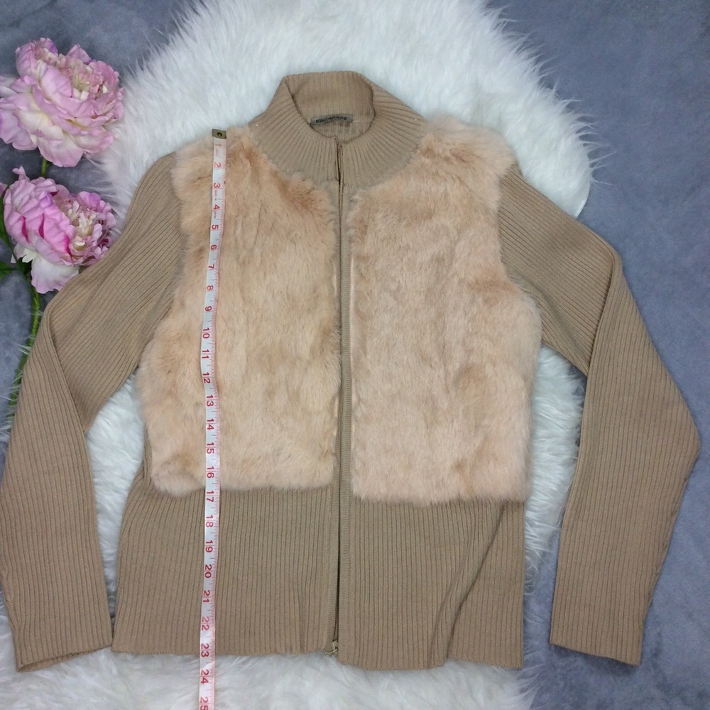 Tan fur trim Sweater jacket - Picture 5 of 6